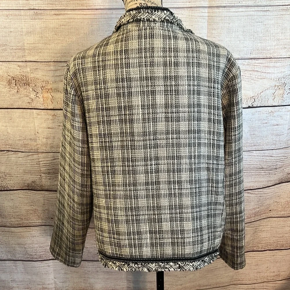 Chico's Black and White Tweed Fringe Blazer